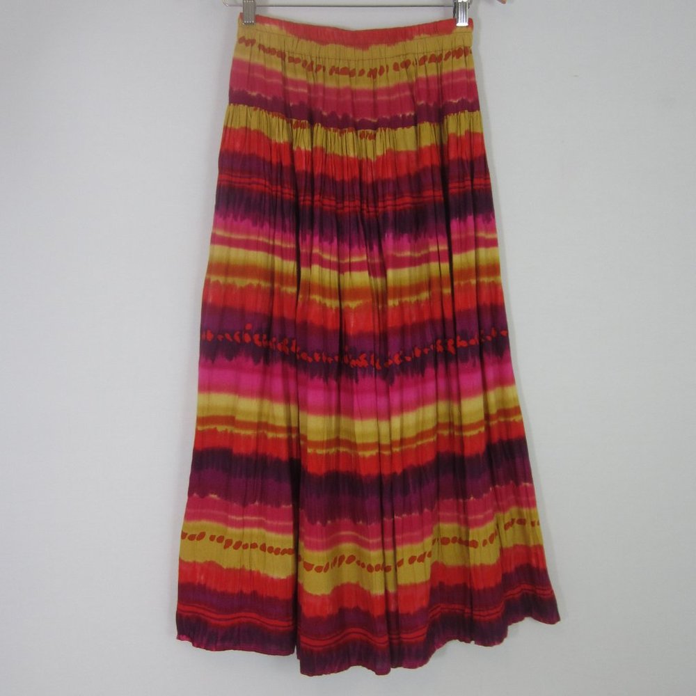 Vtg Chelsea Jones Womens S Pink Purple Orange Boho Tie Dye Midi Skirt Sz 8